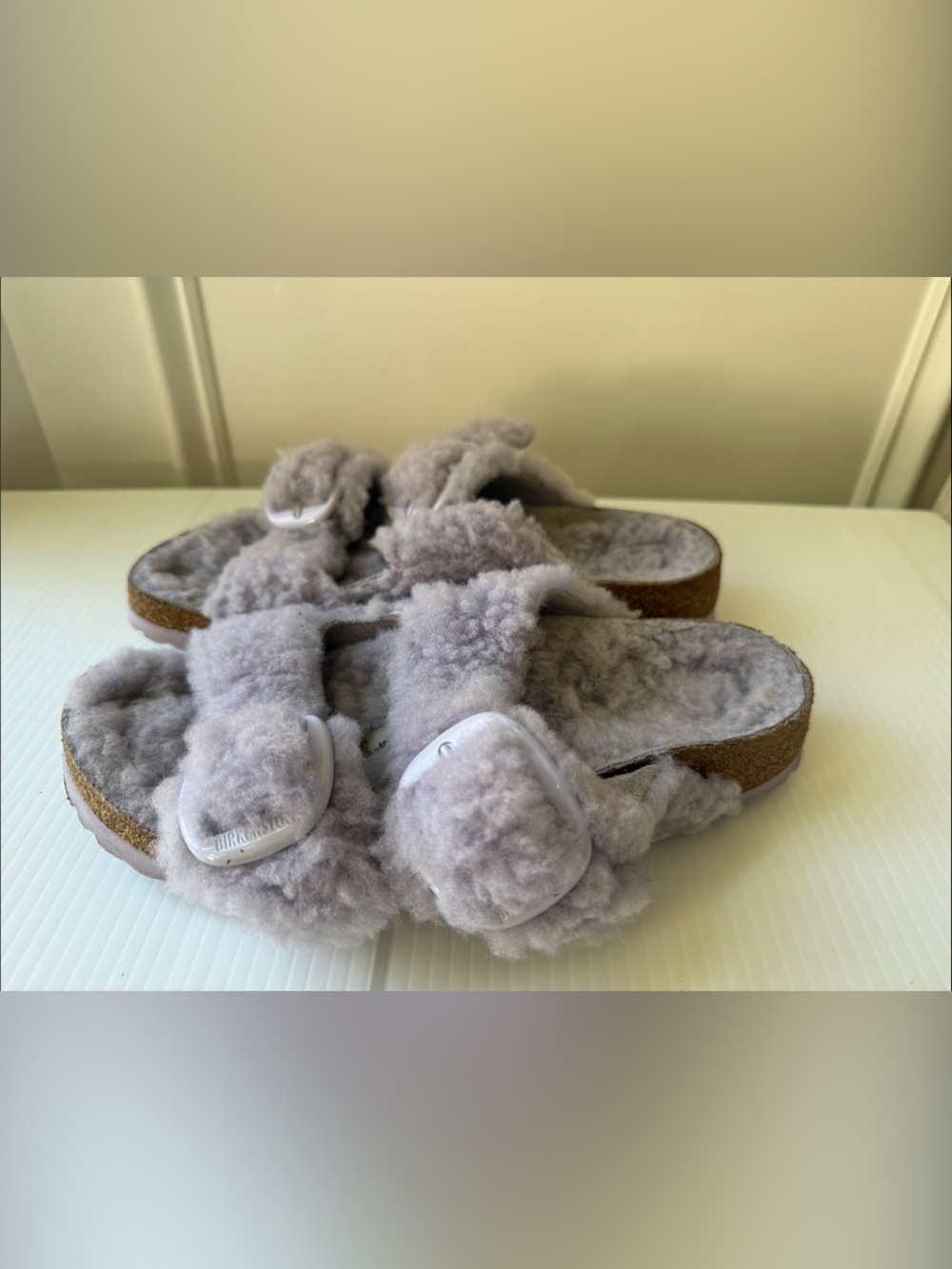 Birkenstock Arizona Teddy Shearing Lined Slide Sandal Purple Fog Size 38 L7 M5